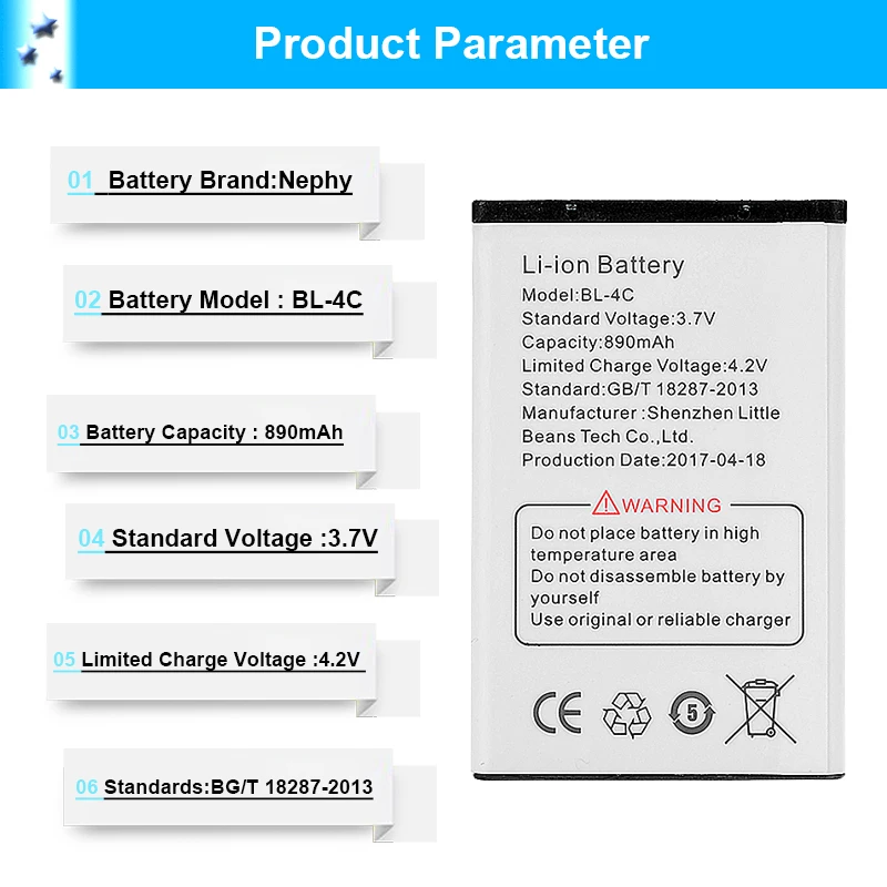 Бренд Nephy BL4C BL 4C BL-4C Батарея для Nokia 1202 1265 1325 1506 1508 1661 1706 2220s 2228 телефонов