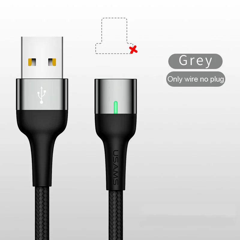 USAMS Магнитный кабель для Android Micro USB кабель для зарядки светодиодный светильник кабель для магнитного зарядного устройства кабель для samsung Xiaomi - Цвет: Only Cable Grey