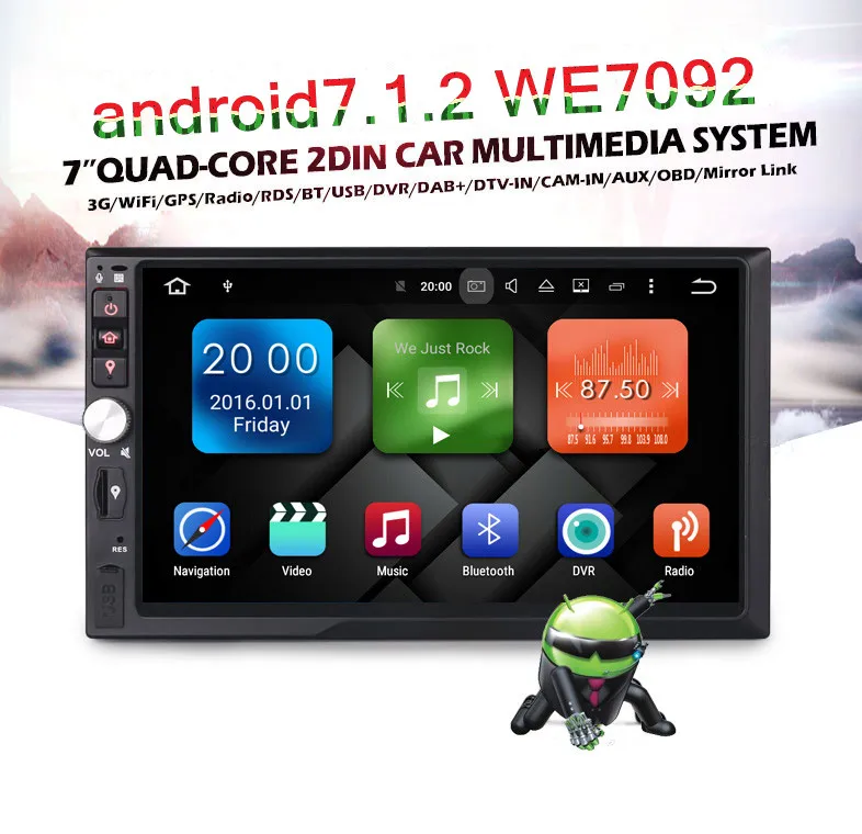 

Android7.1.2 Quad Core WINSEEKER WE7092 Universal Car Multimedia Player MW 7-inch Touch Screen Wi-Fi/3G Internet and Mirror link
