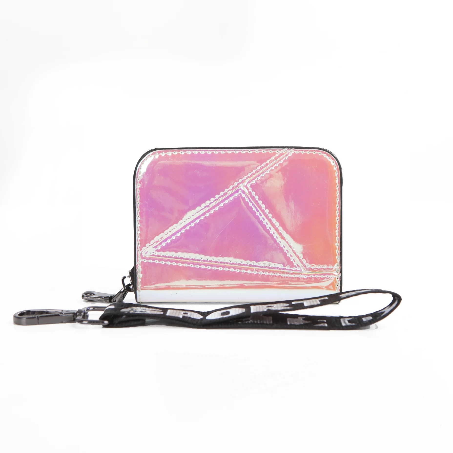 Женский короткий кошелек с ремешком, модный клатч, лазерный Футляр для карт, Дамский кошелек на молнии, дизайнерский Повседневный Дамский кошелек - Цвет: Розовый