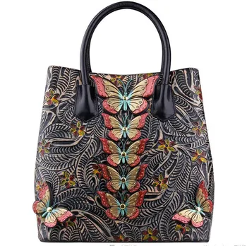 

LUOFEIHUA Genuine Leather Women's bag 2020 new luxury embroidered leather handbag embroidery leather handbag Designer bag