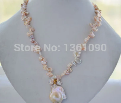 

bjc 000213 pink BAROQUE Keshi Reborn PEARL NECKLACE pendant 18inch (C0309)