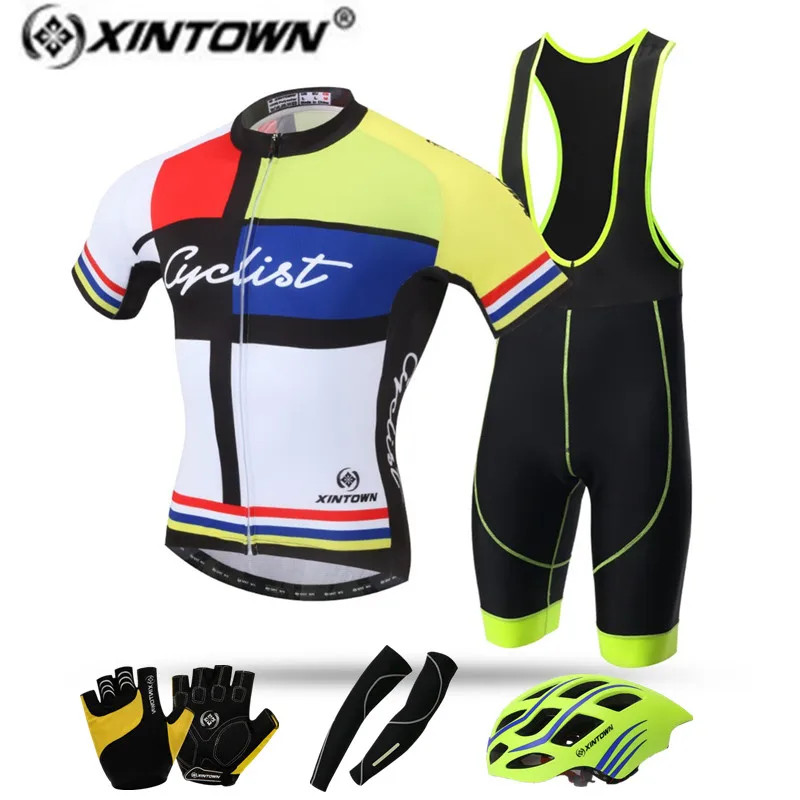 XINTOWN Cycling jersey set cheap authentic sports jerseys Riding Equipment Helmet Gloves Bicycle roupa ciclismo Clothing Sets