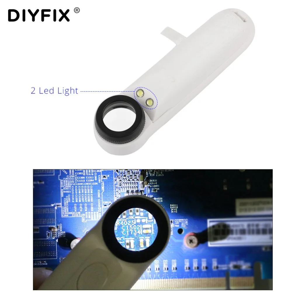 DIYFIX 40X Optical Magnifier with 2 LED Light Handheld Magnifying Loupe Reading Glass Ergonomic Handle(Batteries not included