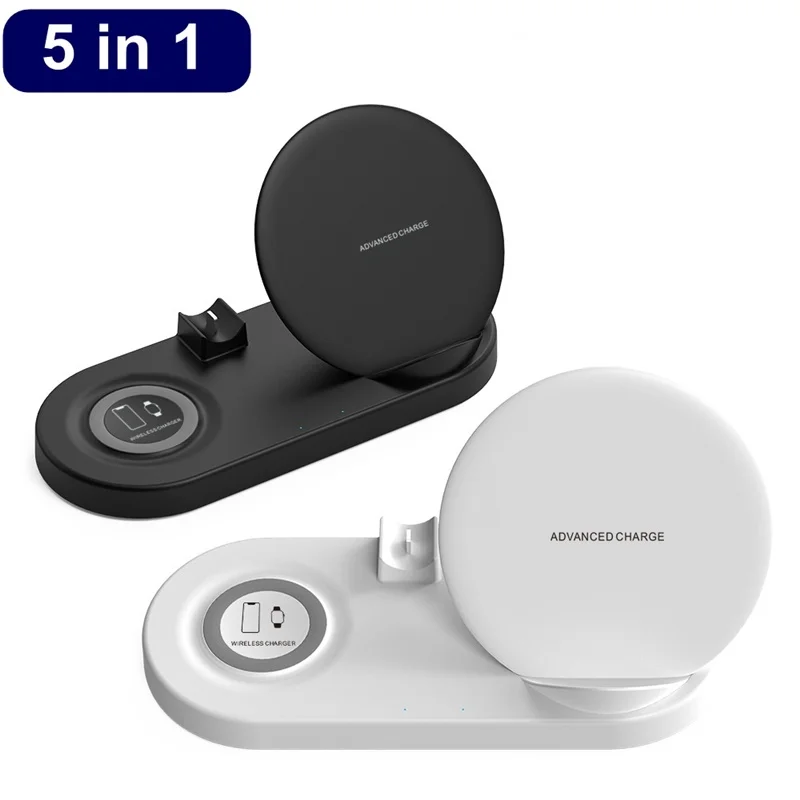 

New 10W Fast Wireless Charger Dock for iPhone XS X 8 Samsung S9 S10 Plus Quick Charge 5 IN 1 Charger for Apple Watch 4 3 2 1
