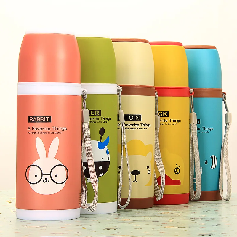 Cute Cartoon Thermos Stainless Steel Vacuum Flask Cup 500ml Candy Color Thermos Mug for Travel Sport