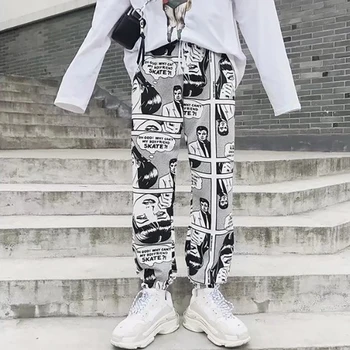 

Cool Girls Harajuku Women Pants Harem Cartoon Print Ankle-Length Trousers Hip Hop Streetwear Bunch Legs Drawstring Loose Pants
