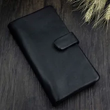 Мужской кошелек из натуральной кожи, двойной черный длинный держатель для карт, кошелек Passcase, L32