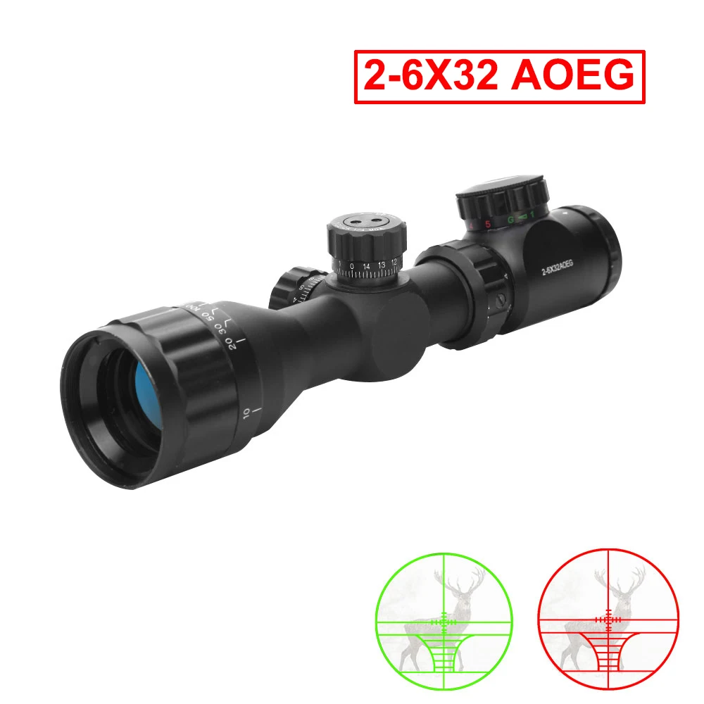 

Hunting Rifle Scope 2-6x32AOEG Red Green Dot Illuminated Tactical Riflescope Reticle Optical Sight Scope For Air Gun Riflescope