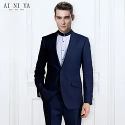 Для мужчин красивый костюмы темно-синие 2 кнопки Мода на заказ для официальных работать (пальто и Штаны)
