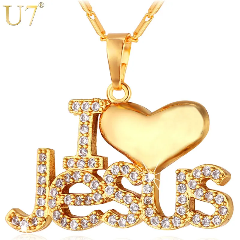 U7 Иисус Подвеска С Цепочкой Ожерелье Для Женщин/Мужчин Христианские Ювелирные Изделия "Я Люблю Иисус" Сердце Кулон P610