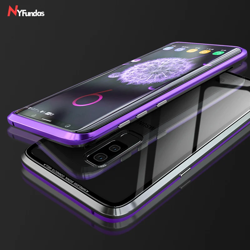 

Magnetic Adsorption Case For Samsung Galaxy S9 Plus S9 Clear Tempered Glass + Built-in Magnet Metal Ultr Cover Flip Accessoires
