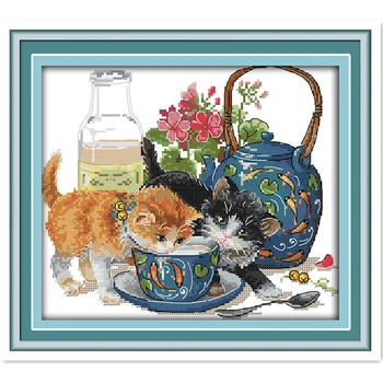 

Curious Cat Home Decoration Cross Stitch Kit Chinese Counted Cross Stitch Pattern 11CT 14CT Printed On Canvas DIY Set Painting