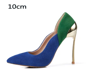 Autumn Suede Leather Women Pumps 10cm or 12cm High Heels Mix Color Mental Heel Wedding Party Shoes Size 33-43 - Цвет: 10cm blue and green