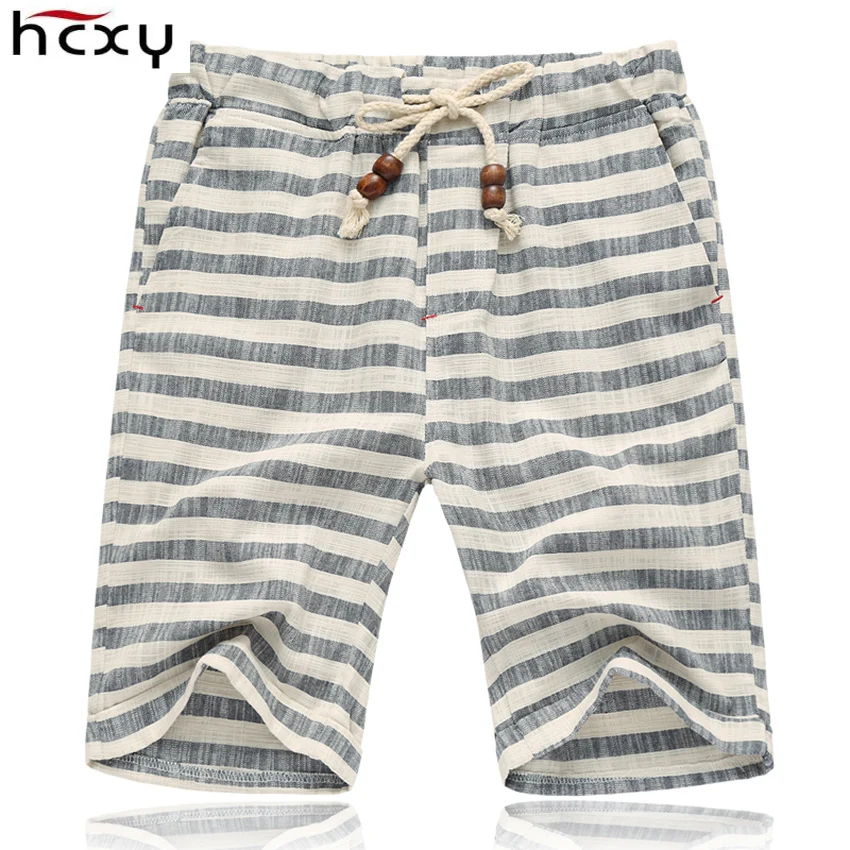 

HCXY 2023 Summer Elastic Waist Men's Casual Shorts men Loose cotton Flax shorts Male Knee length Linen shorts Cool Breathable