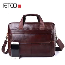 AETOO Мужские портфели из натуральной кожи, мужские кожаные сумки, сумка для ноутбука 14 дюймов, деловые сумки, сумки через плечо, сумка через плечо