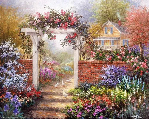 Diamond Mosaic Full Diamond Embroidery Beads Flower Garden Cottage