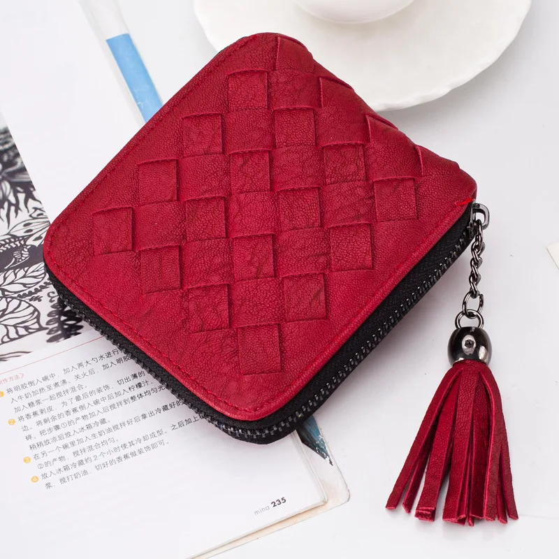 

Wallet Women Short 2017 Luxury Brand Ladies Leather Wallets With Zipper Solid Weave Card Holder  Fashion Purse Women Small New