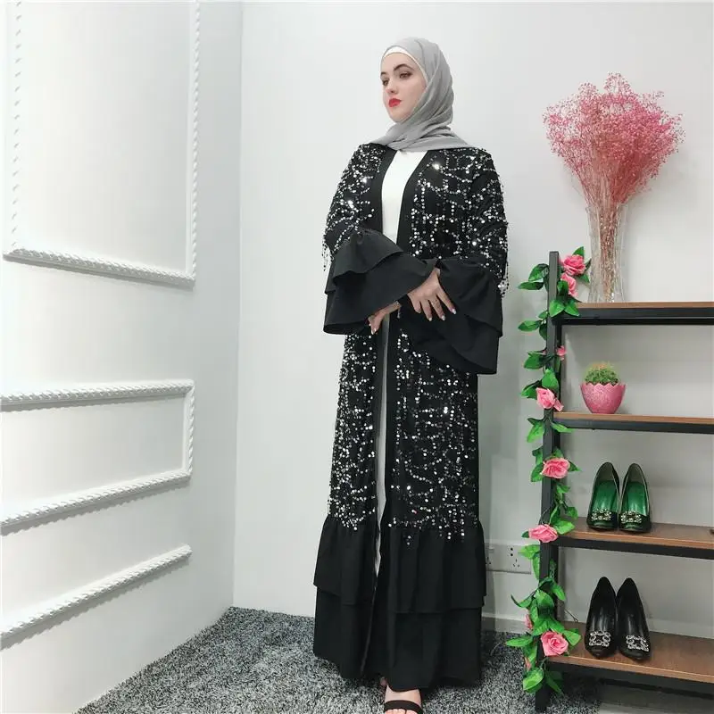 Luxruy платье Дубая кардиган с пайетками мусульманское длинное платье для девочки кафтан Оман Катар Абая для женщин турецкий ислам одежда