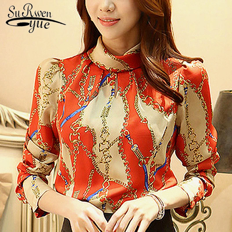 

womens tops and blouses print chiffon blolouse shirt 2019 fashion women blouses long sleeve women shirt blusas femininas 1817 50