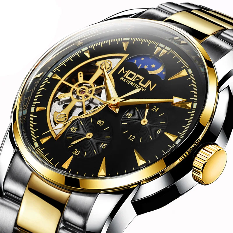 

Fngeen Black Gold Automatic Mechanical Watch Casual Top Brand Luxury Mens Watches Stainless Steel Business Fashion Watch Men 20
