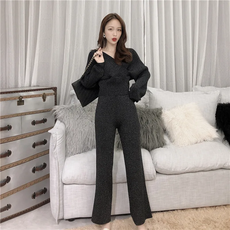 

Women sweater suit and sets Casual Knitted Sweaters two Piece Pants Set Suits Casual Knitted Trousers+Jumper Tops Clothing Set