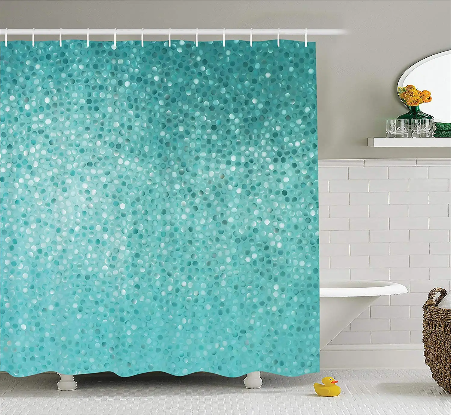 

Turquoise Shower Curtain Small Dot Mosaic Tiles Shape Simple Classical Creative Artful Fun Design Bathroom