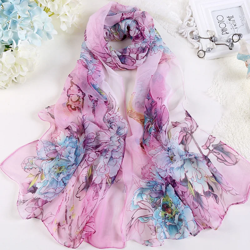 Women Fashion Chiffon Georgette Silk Scarf For Muslim Hijab Peony Flower Bandana Summber Beach Sarong Scarf&Shawl HY30 2