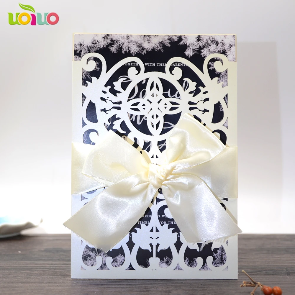 Diy Customzied Inc160 Fold Laser Cut Pocket Wedding Invitations