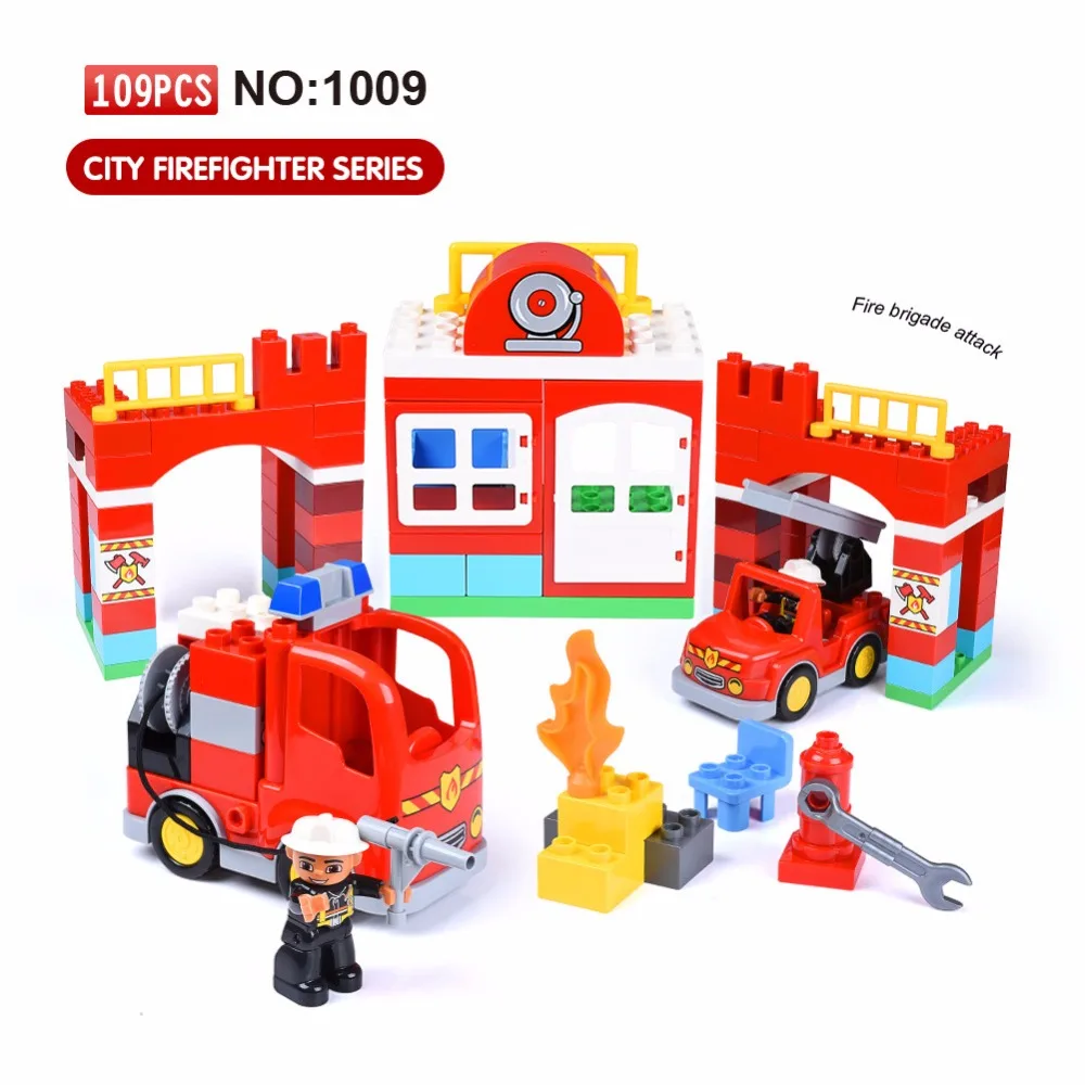 

109PCS Diy City Fire Station Firemen Model Building Blocks Big Size Compatible with Legoing Duplos figure Toys for Children Gift