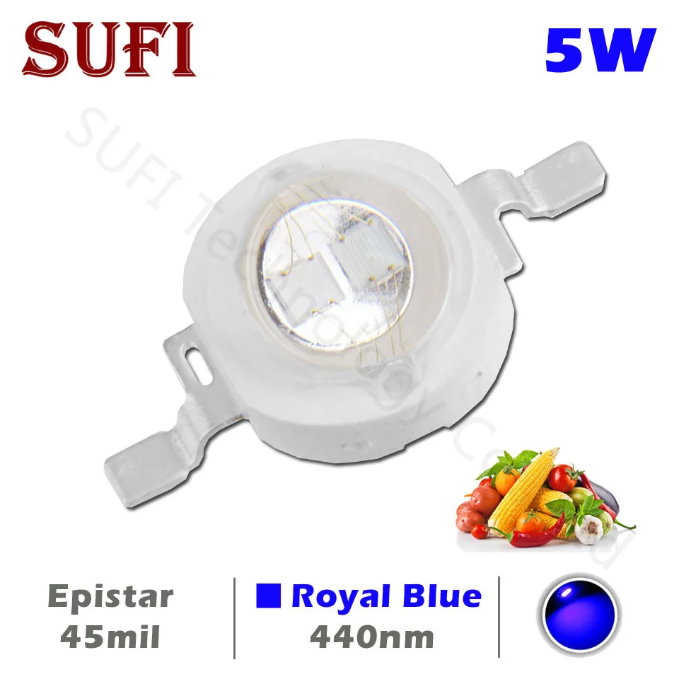 

High Power 5W LED Grow Chip LED Grow Light Diode Royal Blue 45mil Wavelength 440nm For Indoor Plants Fruits Vegetables Growing