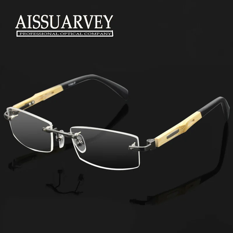Rimless eyeglasses for men optical frame prescription business gold wood glasses frame high quality golden fashion