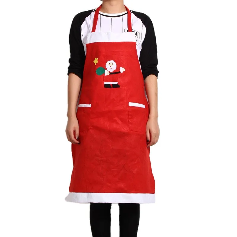 2 Pockets Christmas Red Apron Kitchen Shoulder Strap Sleeveless Home