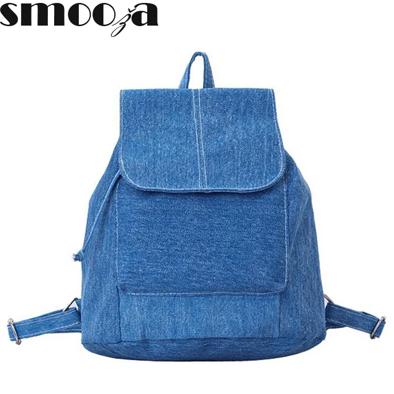 

SMOOZA Women denim Backpacks for teenage Girls Small Drawstring Backpack jeans for Teenage Sac A Dos New Solid School Rucksacks