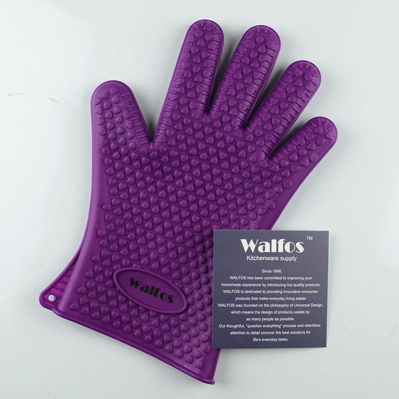 WALFOS 1 шт. пищевой приготовление, Выпекание, барбекю перчатки теплостойкая силиконовая решетка для барбекю перчатки прихватка-перчатки для барбекю инструменты - Цвет: one purple