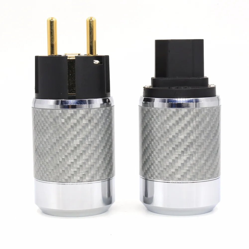 

Pair Carbon Fiber Gold Plated SCHUKO EU Schuko Power Plug Connector+IEC Plug Connector hifi