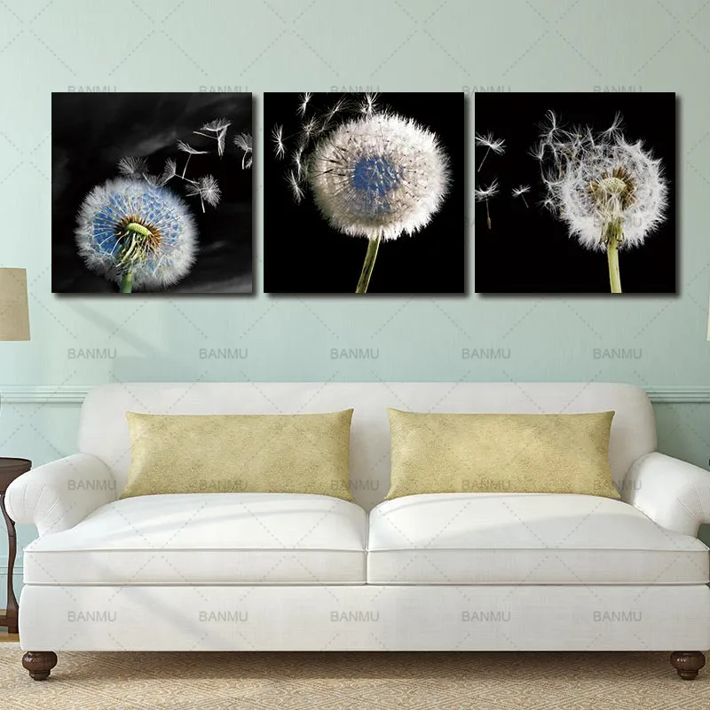 

3 pieces picture canvas wall art canvas painting decor for living room Dandelion landscape wall print Unframed