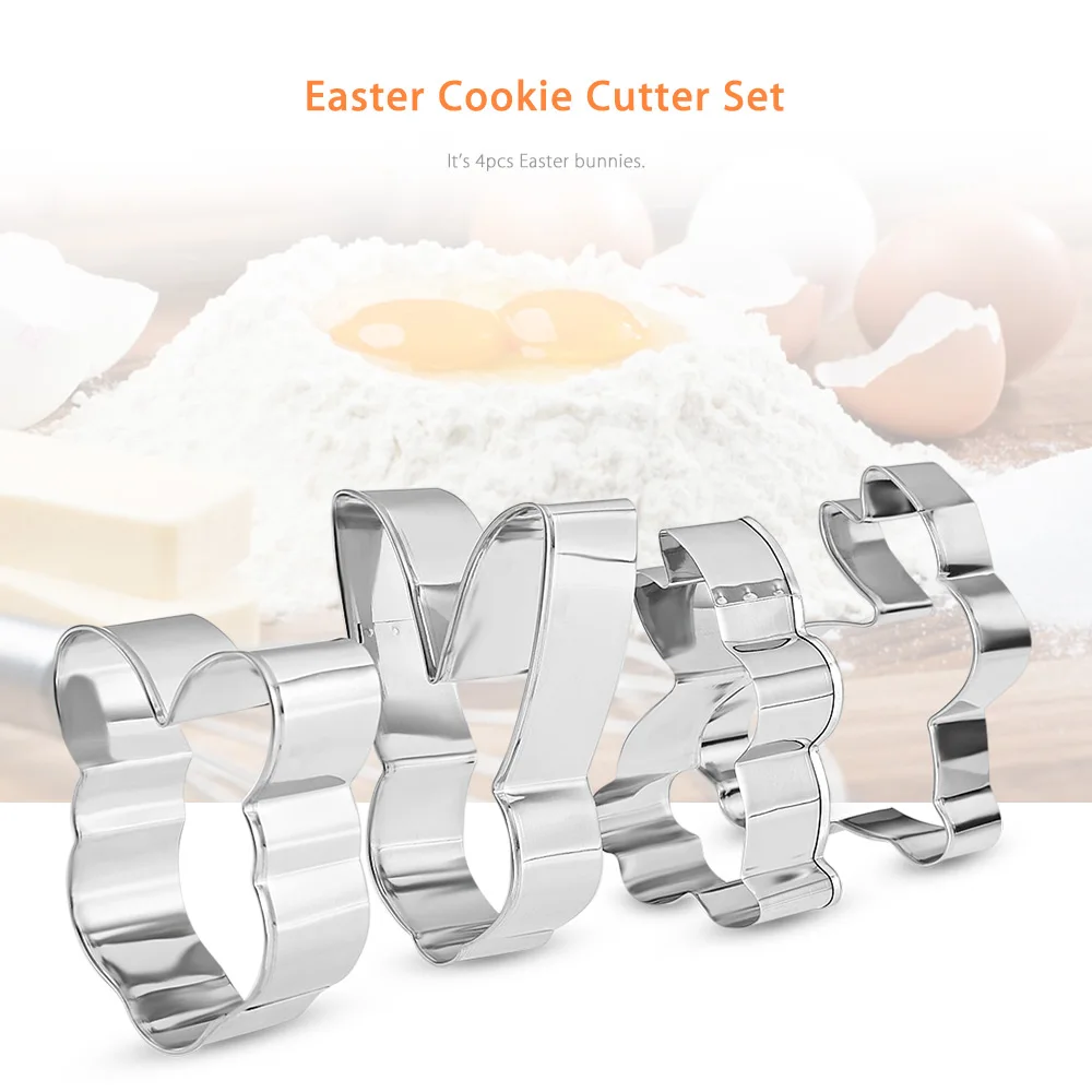 KUKI - FUN 4PCS Easter Bunnies Cookie Cutters Biscuit Pastry Fondant Cake Decorating Molds 