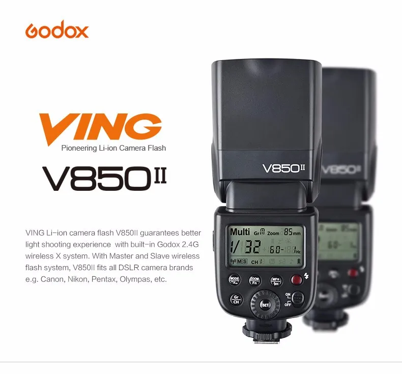 Godox V850II GN60 2,4G Беспроводная система X Speedlite w/Вспышка светильник без батареи VB18 для DSLR камер