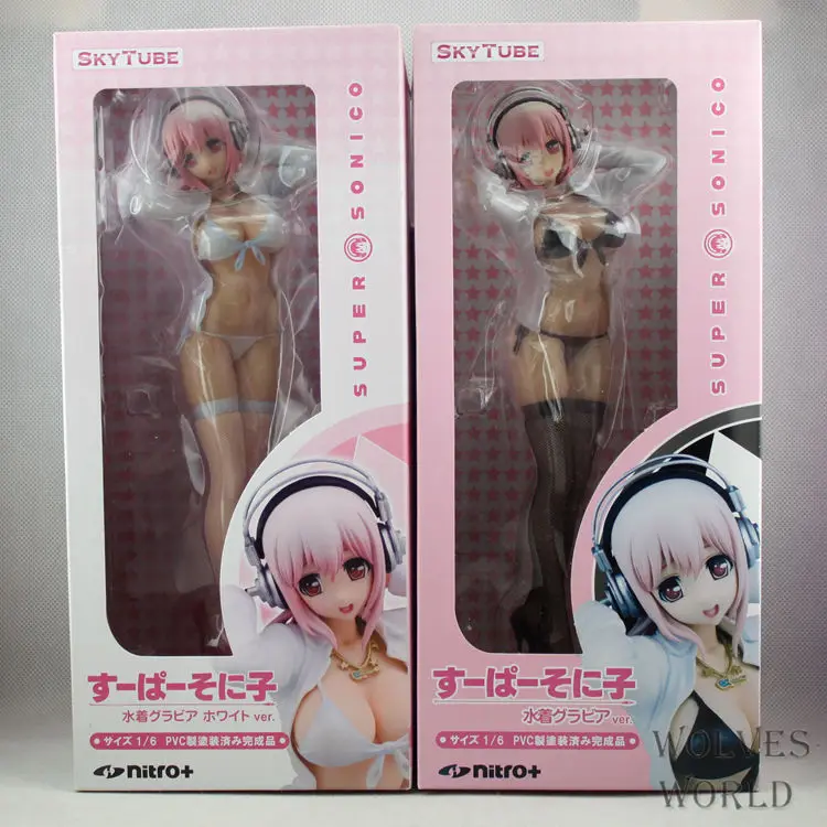 Аниме Фигурка 25 см Супер Sonico черный или белый бикини чулки рубашка отлитая ПВХ