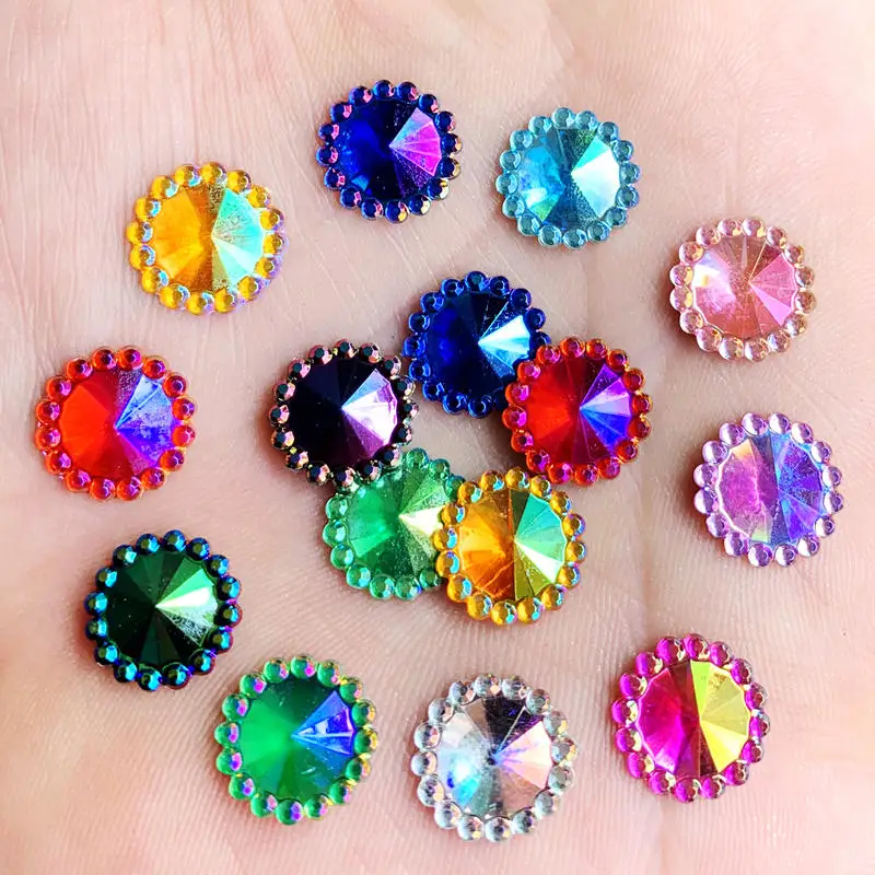 

80Pcs/Bag Acryl Rhinestone Colorful Mixed Colour Round Flat Bottom Shiny Stones wedding Decoration Beads DIY Crafts