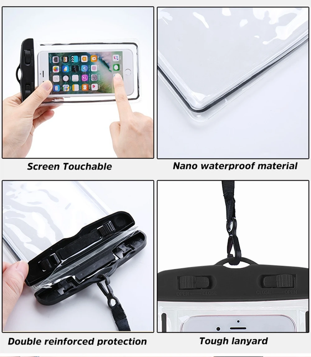 For iPhone 7 8 X Phone Bags Cases Luminous Waterproof Bag For xiaomi Mi A2 Outdoor Swimming Diving Waterproof Smartphone Case