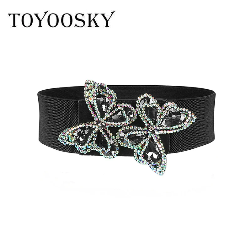 

TOYOOSKY New Stylish Women Elastic Belt Elegant Bowknot Solid All-Match Waistband High Quality Alloy Double Snap Belts for Woman