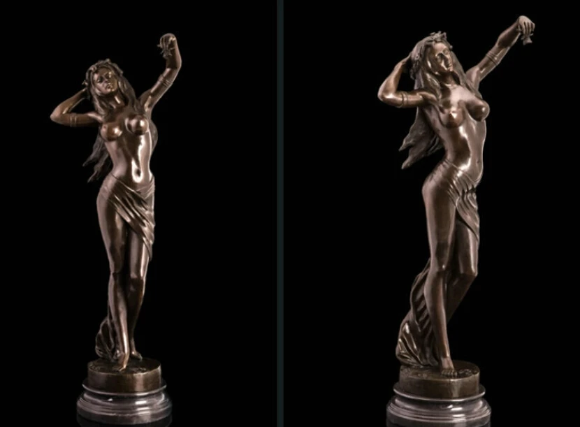 

Art Deco Sculpture Nude Woman Flower Girl Bronze Statue R0712