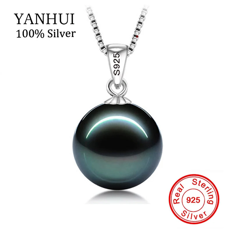 

LMNZB Luxury Imitation Natural Black Pearl Pendant Necklace Original 925 Sterling Silver Wedding Chain Necklace for Women LE001