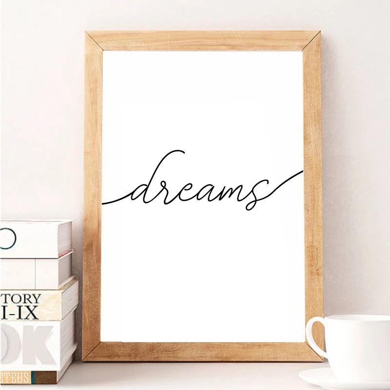 Sweet Dreams принт типографии плакат Украшения в спальню современный Черный и белый