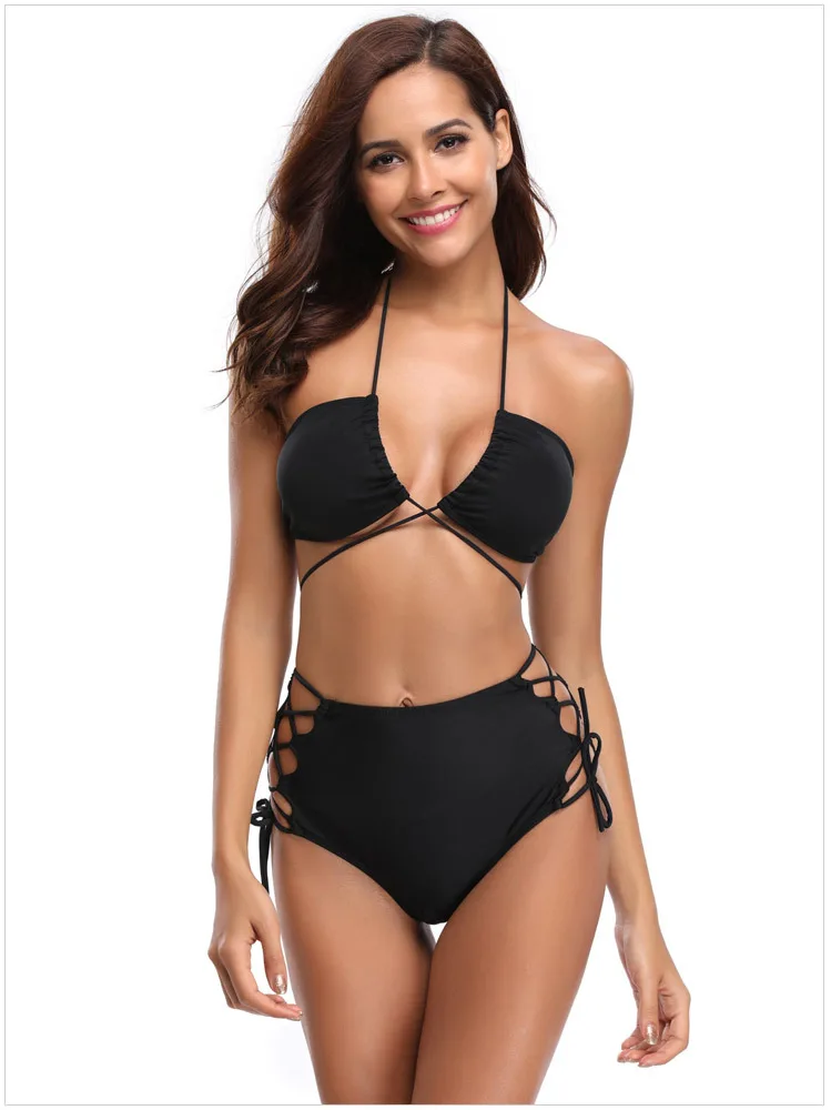

2018 new large size swimwear no rims bikinis Beach Spa waist split gather Swimsuit Size can be adjusted