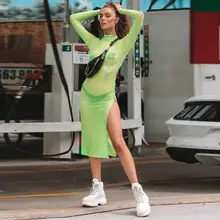 Sexy Women Long Sleeve See Through Mesh Dress Bodycon Female Evening Party Reflective Striped Split Dress Sexy Women Long Sleeve See Through Mesh Dress Bodycon Female Evening Party Reflective Striped Split Dress
