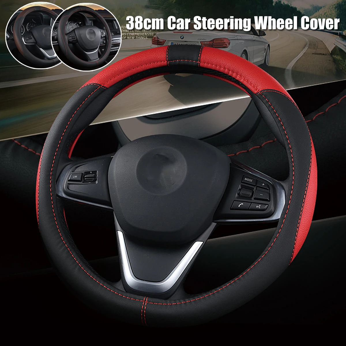 

Audew Car Steering Wheel Cover for Toyota Universal for Honda for Nissan for Mazda Non-slip Protector 38CM PU Leather