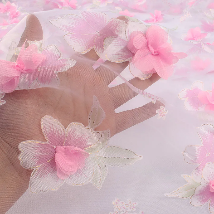 Аппликация Печатный розовый цветок органзы ткань для свадебного платья юбка шитье 140 см продается двором